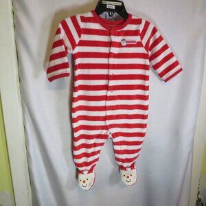 Baby Santa red and white striped footed bodysuit embroidered Holiday